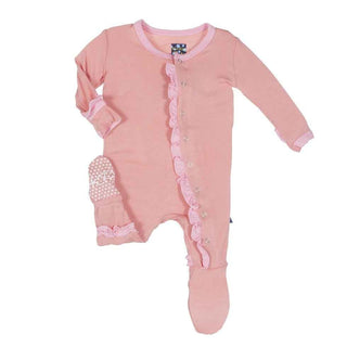 Solid Bamboo Ruffle Footie with Snaps, Blush with Lotus Baby & Toddler Sleepwear