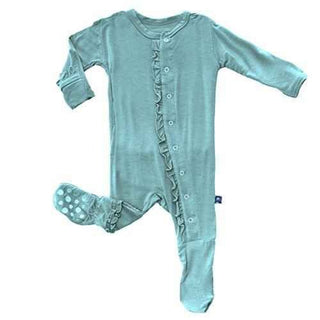 KicKee Pants Ruffle Solid Footie, Glacier