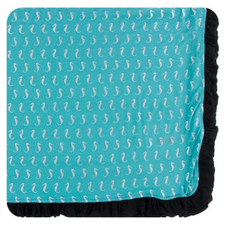 Bamboo Ruffle Toddler Blanket - Neptune Mini Seahorses Swaddling & Receiving Blankets