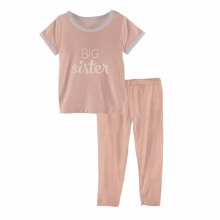 Bamboo Short Sleeve Applique Pajama Set - Blush Big Sister (21S1) KicKee Pants