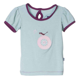 KicKee Pants Short Sleeve Applique Puff Tee, Jade Record Bird