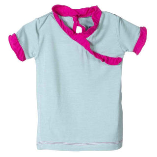 Solid Bamboo Short Sleeve Kimono Ruffle Tee w/Contrast Trim, Jade Baby & Toddler Tops