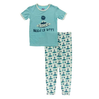 Print Bamboo Short Sleeve Pajama Set - Aloe Aliens with Flying Saucers Baby & Toddler Sleepwear