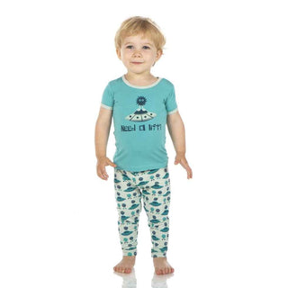 Print Bamboo Short Sleeve Pajama Set - Aloe Aliens with Flying Saucers Baby & Toddler Sleepwear