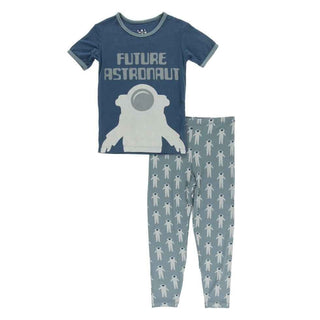 Print Bamboo Short Sleeve Pajama Set - Dusty Sky Astronaut Baby & Toddler Sleepwear