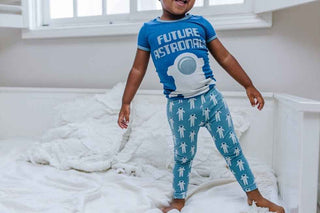 Print Bamboo Short Sleeve Pajama Set - Dusty Sky Astronaut Baby & Toddler Sleepwear