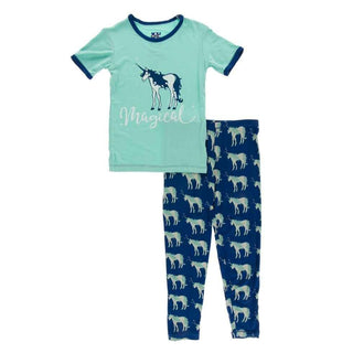 Print Bamboo Short Sleeve Pajama Set - Flag Blue Unicorns Baby & Toddler Sleepwear