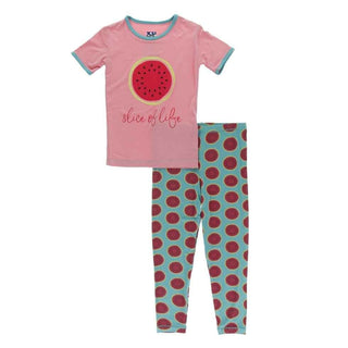 Print Bamboo Short Sleeve Pajama Set - Neptune Watermelon KicKee Pants