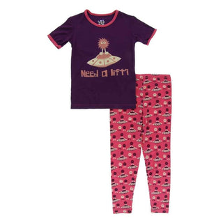 Print Bamboo Short Sleeve Pajama Set - Red Ginger Aliens with Flying Saucers Baby & Toddler Sleepwear