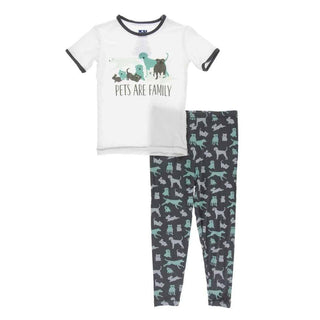 Print Bamboo Short Sleeve Pajama Set - Stone Domestic Animals KicKee Pants