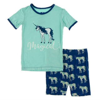 Print Bamboo Short Sleeve Pajama Set with Shorts - Flag Blue Unicorns Baby & Toddler Sleepwear