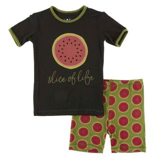 Print Bamboo Short Sleeve Pajama Set with Shorts - Grasshopper Watermelon Baby & Toddler Sleepwear