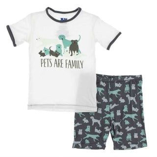 Print Bamboo Short Sleeve Pajama Set with Shorts - Stone Domestic Animals Baby & Toddler Sleepwear