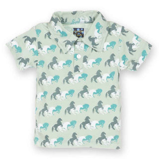 KicKee Pants Short Sleeve Polo, Aloe Wild Horses