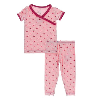 Bamboo Short Sleeve Scallop Kimono Pajama Set - Lotus Cherries and Blossoms Baby & Toddler Sleepwear