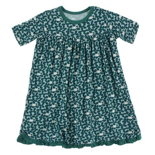 KicKee Pants Short Sleeve Swing Dress for Girls - Jade Running Buffalo Clover