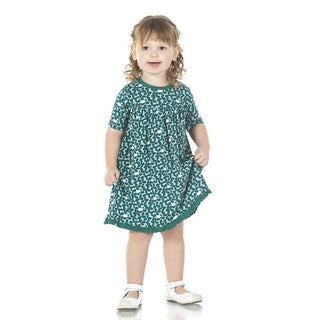 KicKee Pants Short Sleeve Swing Dress for Girls - Jade Running Buffalo Clover