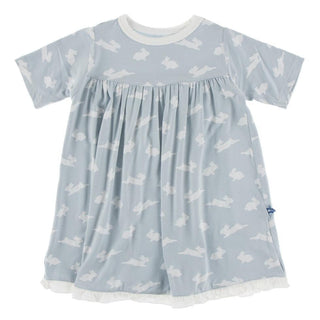 Bamboo Short Sleeve Swing Dress for Girls - Pearl Blue Bunny Baby & Toddler Dresses