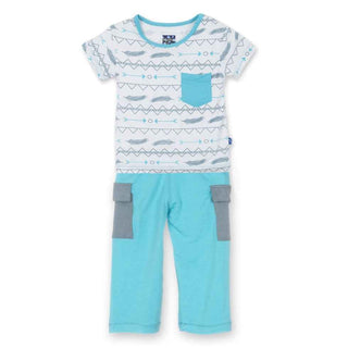 Short Sleeve Tee with Pocket & Cargo Pant Outfit Set, Natural Southwest KicKee Pants