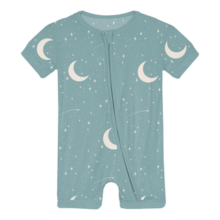 Kickee Pants Shorty Sleeper with Zipper - Jade Starry Sky & Moon | Baby Riddle