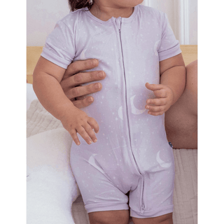 Kickee Pants Shorty Sleeper with Zipper - Thistle Starry Sky & Moon | Baby Riddle