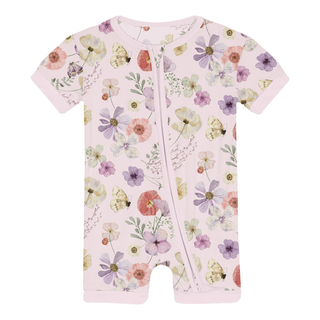 Kickee Pants Shorty Sleeper with Zipper - Shrinking Violet Pressed Flowers | Baby Riddle