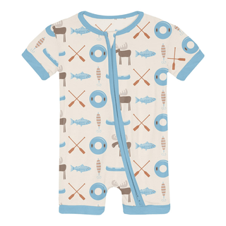 Kickee Pants Shorty Sleeper with Zipper - Natural Lake Life | Baby Riddle