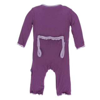 Solid Bamboo Classic Ruffle Coverall with Zipper - Amethyst with Sweet Pea KicKee Pants