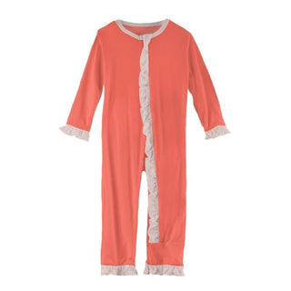 Solid Bamboo Classic Ruffle Coverall with Zipper - English Rose with Baby Rose (SP21) KicKee Pants