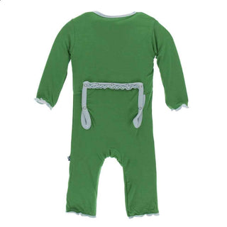 Solid Bamboo Classic Ruffle Coverall with Zipper - Fern with Spring Sky KicKee Pants