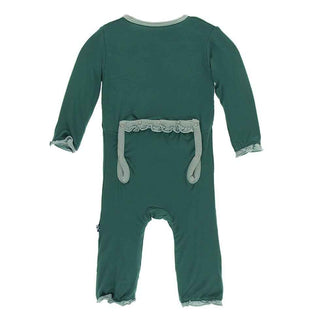 Solid Bamboo Classic Ruffle Coverall with Zipper - Ivy with Jade KicKee Pants