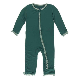 Solid Bamboo Classic Ruffle Coverall with Zipper - Ivy with Jade Baby & Toddler Sleepwear