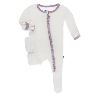 Solid Bamboo Classic Ruffle Coverall with Zipper - Natural with Sweet Pea Baby & Toddler Sleepwear