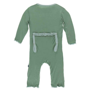 Solid Bamboo Classic Ruffle Coverall with Zipper - Shore with Spring Sky KicKee Pants