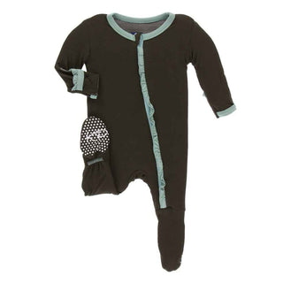 Solid Bamboo Classic Ruffle Footie with Zipper - Bark with Shore Baby & Toddler Sleepwear