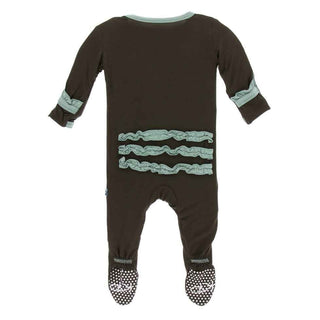 Solid Bamboo Classic Ruffle Footie with Zipper - Bark with Shore Baby & Toddler Sleepwear