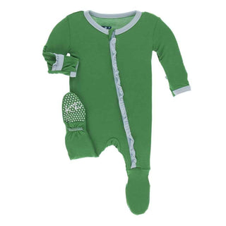 Solid Bamboo Classic Ruffle Footie with Zipper - Fern with Spring Sky KicKee Pants