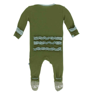 Solid Bamboo Classic Ruffle Footie with Zipper - Moss with Shore KicKee Pants