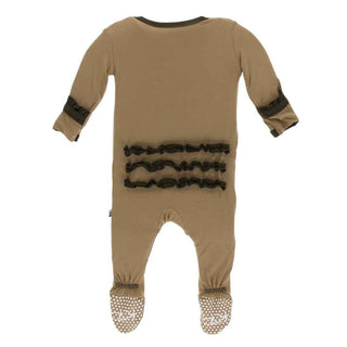 Solid Bamboo Classic Ruffle Footie with Zipper - Tannin with Bark KicKee Pants