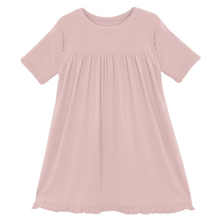 KicKee Pants Solid Classic Short Sleeve Swing Dress - Baby Rose SP21
