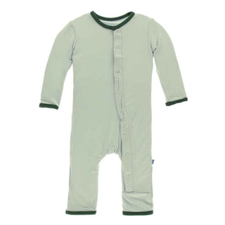 Solid Bamboo Coverall with Snaps - Aloe with Topiary KicKee Pants