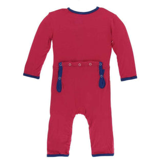 Solid Bamboo Coverall with Snaps - Flag Red with Flag Blue KicKee Pants