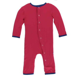 Solid Bamboo Coverall with Snaps - Flag Red with Flag Blue KicKee Pants