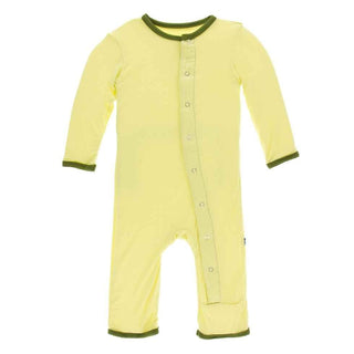 Solid Bamboo Coverall with Snaps - Lime Blossom with Pesto Baby & Toddler Sleepwear