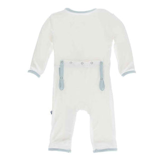 Solid Bamboo Coverall with Snaps - Natural with Spring Sky KicKee Pants