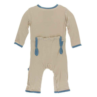 Solid Bamboo Coverall with Zipper - Burlap with Blue Moon KicKee Pants