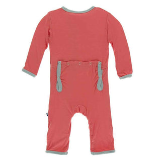 Solid Bamboo Coverall with Zipper - English Rose with Jade KicKee Pants