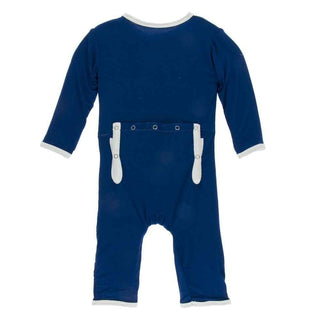 Solid Bamboo Coverall with Zipper - Flag Blue with Natural Baby & Toddler Sleepwear