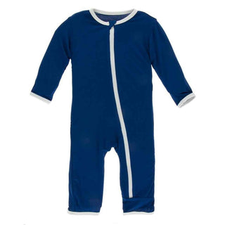 Solid Bamboo Coverall with Zipper - Flag Blue with Natural Baby & Toddler Sleepwear