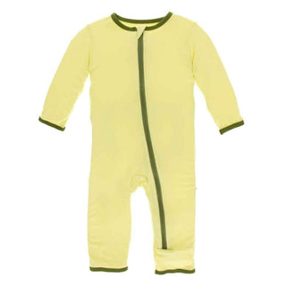 Solid Bamboo Coverall with Zipper - Lime Blossom with Pesto Baby & Toddler Sleepwear